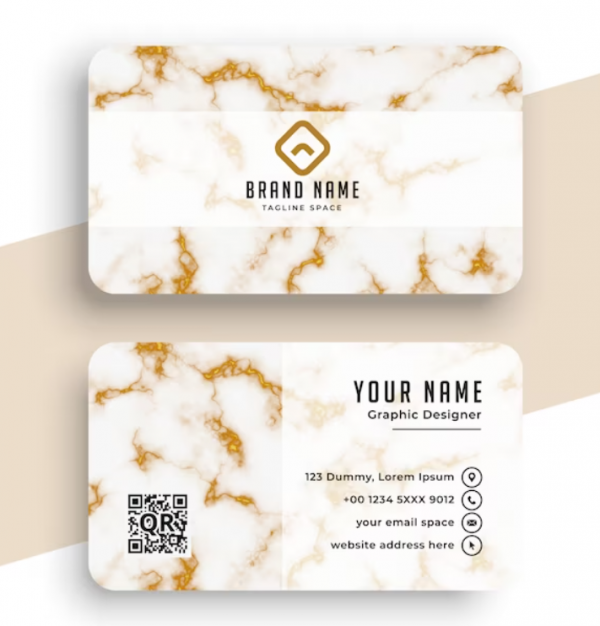 Kartu nama dengan tampilan marmer atau tekstur batu alami